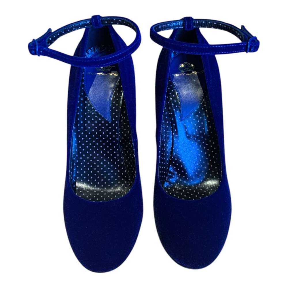 Fornarina Vintage Y2K Blue Velvet Ankle Strap Heels Pumps EU 37 US 6.5 - Picture 3 of 13